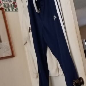 Adidas Men's Blue Joggers with White Accents